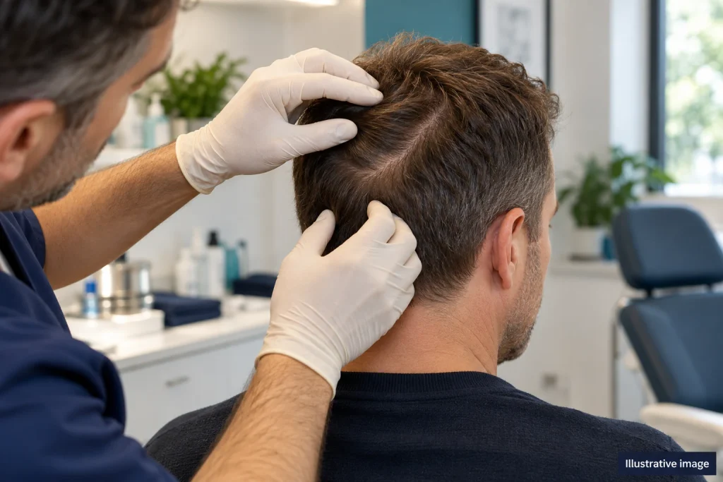 donor area examination before a second hair transplant